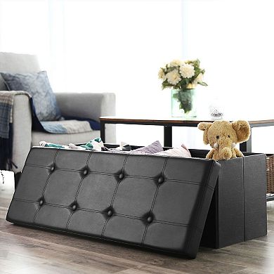 Faux Leather Folding Storage Ottoman Bench, Storage Chest Footrest Padded Seat