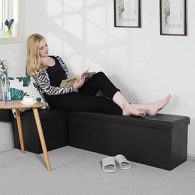 Faux Leather Folding Storage Ottoman Bench, Storage Chest Footrest Padded Seat