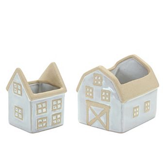 Neutral Porcelain House And Barn Planter (set Of 2)