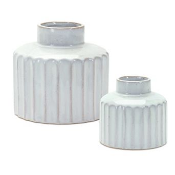Ribbed Porcelain Vase With Washed Finish (set of 2)