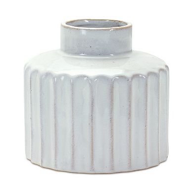 Ribbed Porcelain Vase With Washed Finish (set of 2)