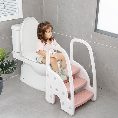 3-step Stool With Safety Handles And Non-slip Pedals For Toddlers
