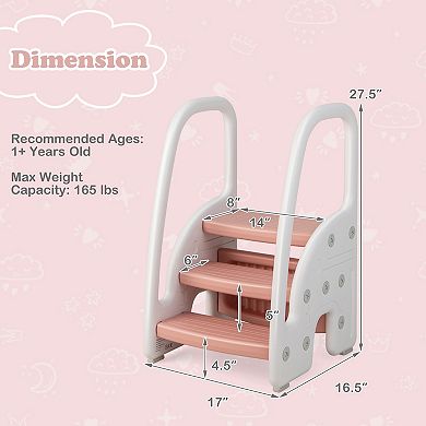 3-step Stool With Safety Handles And Non-slip Pedals For Toddlers