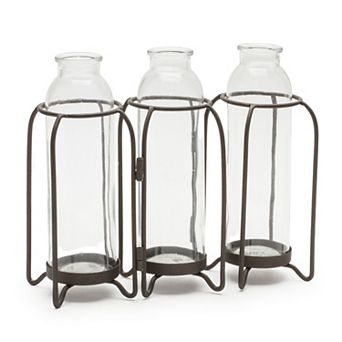 Bottle Vases In Iron Holder 19.75"l
