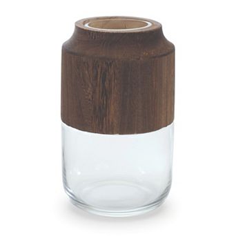 Glass Vase With Wood Accent