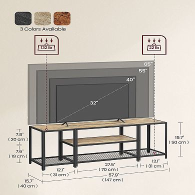 Modern Tv Stand For Tvs Up To 65 Inches, 3-tier Entertainment Center, Industrial Tv Console Table