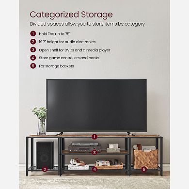 Modern Tv Stand For Tvs Up To 65 Inches, 3-tier Entertainment Center, Industrial Tv Console Table