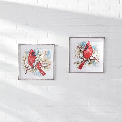 Winter Cardinal And Pine Branch Framed Print (Set Of 2)