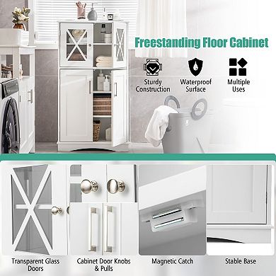 4 Doors Freeestanding Bathroom Floor Cabinet With Adjustable Shelves-white