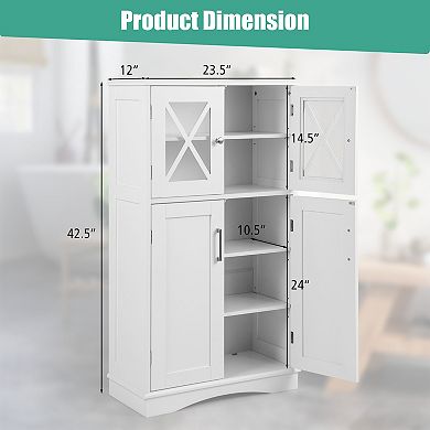 4 Doors Freeestanding Bathroom Floor Cabinet With Adjustable Shelves-white
