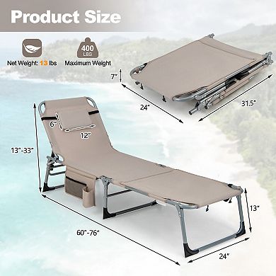 5-position Outdoor Folding Chaise Lounge Chair
