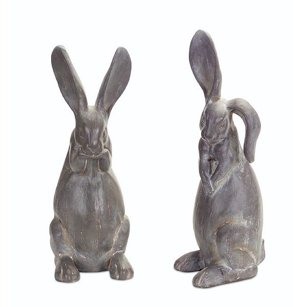 Long Ear Stone Rabbit Garden Statue (set Of 2)