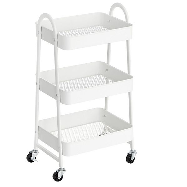 3tier Rolling Cart, Kitchen Storage Trolley With 2 Brakes And Handles