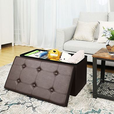 30 Inches Fabric Storage Ottoman Bench With Lift Top, Storage Chest Foot Rest Stool, Brown