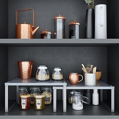 Cabinet Shelf Organizer, Stackable, Expandable, Set Of 2 Metal Kitchen Counter Shelves