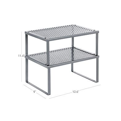 Cabinet Shelf Organizer, Stackable, Expandable, Set Of 2 Metal Kitchen Counter Shelves