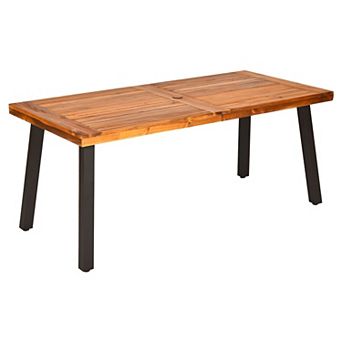 Patio Dining Table Acacia Wood Top Metal Legs Outdoor Table Umbrella Hole