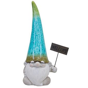 Terra Cotta Garden Gnome Statue With Welcome Sign 24"h