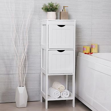 Floor Cabinet Multifunctional Bathroom Storage Organizer Rack Stand, 2 Drawers, White