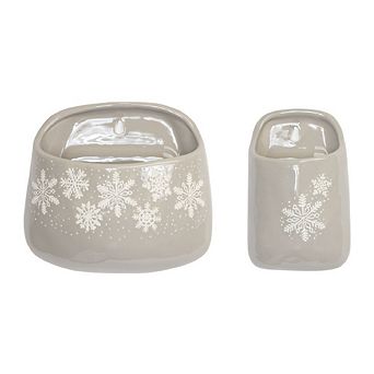 Stoneware Wall Pocket With Snowflake Design (Set Of 2)