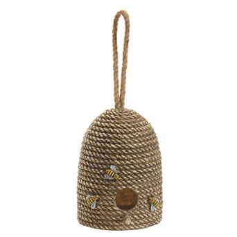 Hanging Bee Hive Bird House with Rope Accent 8.5"H