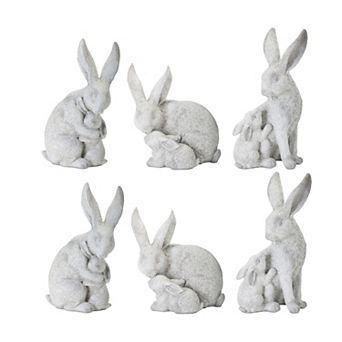 White Stone Garden Rabbit With Baby Bunny Figurine (set of 6)