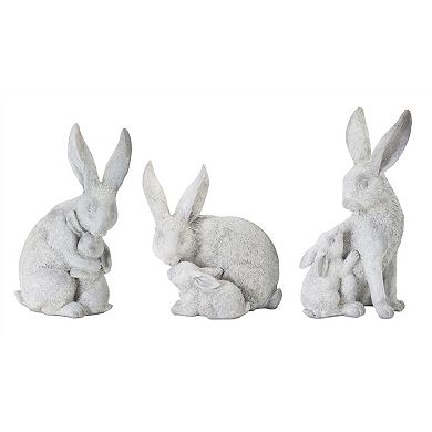 White Stone Garden Rabbit With Baby Bunny Figurine (set of 6)