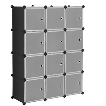 12-cube Storage Organizer, Interlocking Plastic Cubes With Divider Design