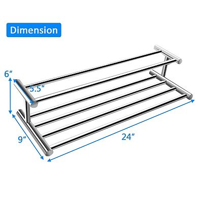24 Inch Wall Mounted Stainless Steel Towel Storage Rack With 2 Storage Tier