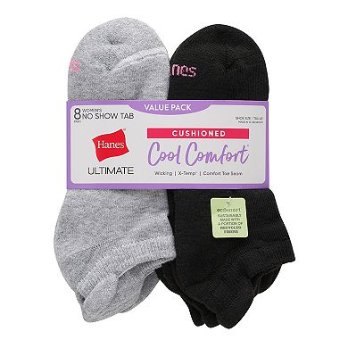 Hanes Ultimate 8-Pack Women's Cool Comfort Cushioned Heel Shield Socks HWUCH8