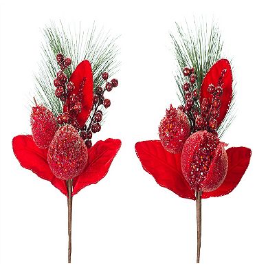 Beaded Pomegranate And Pear Pine Pick (set Of 8)