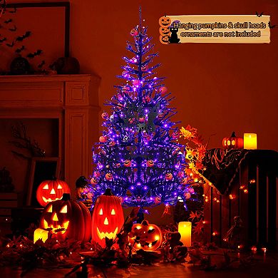 6 Feet Pre-lit Hinged Halloween Tree With 250 Purple Led Lights And 25 Ornaments