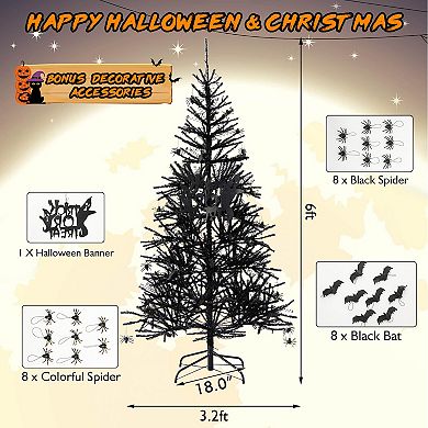 6 Feet Pre-lit Hinged Halloween Tree With 250 Purple Led Lights And 25 Ornaments