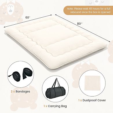 Futon Mattress Floor Sleeping Pad With Washable Cover Beige-Queen Size