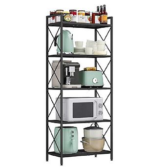 5 tier Metal Storage Shelf, Shelving Unit With X Side Frames, Dense Mesh, For Entryway