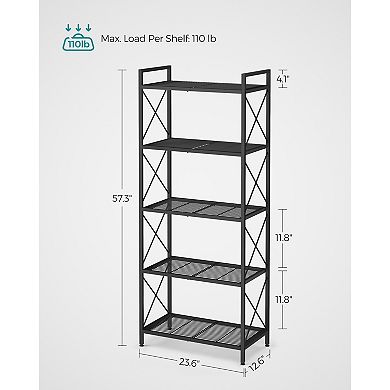 5-tier Metal Storage Shelf, Shelving Unit With X Side Frames, Dense Mesh, For Entryway