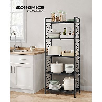 5-tier Metal Storage Shelf, Shelving Unit With X Side Frames, Dense Mesh, For Entryway