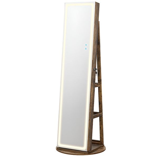 Led Mirror Jewelry Standing, Lockable Jewelry Armoire with Full