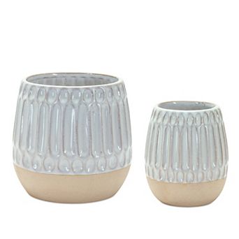 Ribbed Porcelain Vase With Two Tone Design (set of 2)