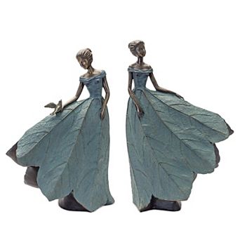 Garden Fairy Figurine With Flower Petal Dress (set Of 2)