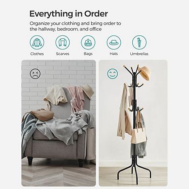 Coat Rack Freestanding, Coat Rack Stand w/12 Hooks & 4 Legs, Coat Tree for Jackets, Hats, Entryway