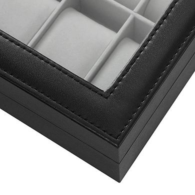 10 Slots Watch Box, Holder with Glass Lid, Case with Removable Pillow, Velvet Lining, Metal Clasp