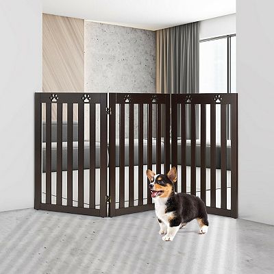 36 Inch Folding Wooden Freestanding Pet Gate Dog Gate with 360 Flexible Hinge