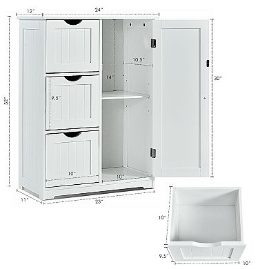 Bathroom Floor Cabinet Side Storage Cabinet With 3 Drawers And 1 Cupboard