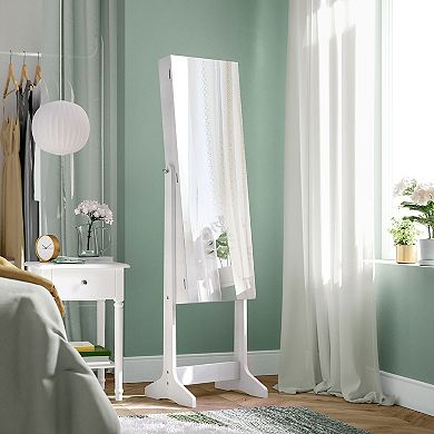 Mirror Jewelry Cabinet Armoire, Freestanding Lockable Storage Organizer Unit