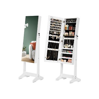 Mirror Jewelry Cabinet Armoire, Freestanding Lockable Storage Organizer Unit