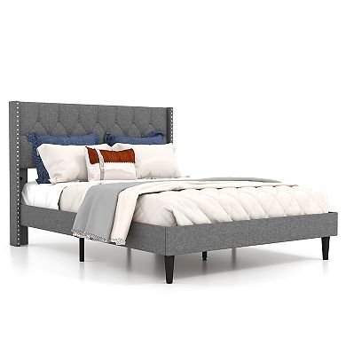 Upholstered Platform Bed With Button Tufted Headboard-Full Size