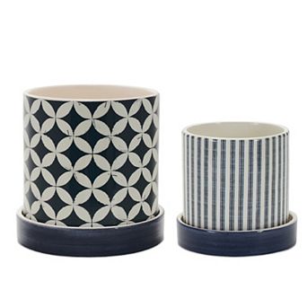 Geometric Pattern Planter With Plate (set Of 2)