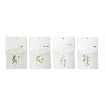 White Ceramic Herb Wall Pocket (Set Of 4)