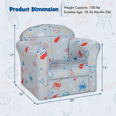Toddler Upholstered Armchair With Solid Wooden Frame And High-density Sponge Filling